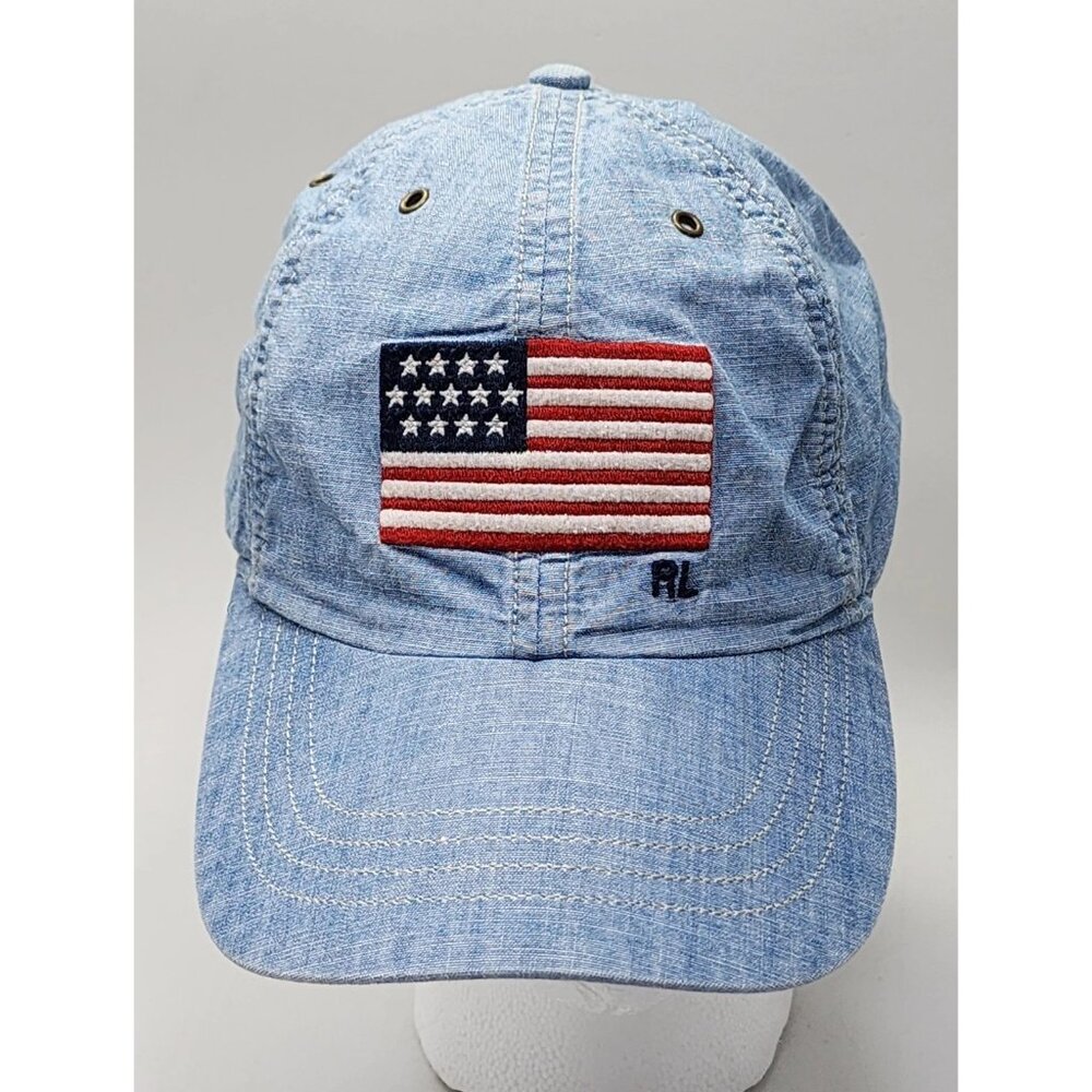 Polo Ralph Lauren RL Americana Blue 6-Panel Leather Strapback Hat Flag